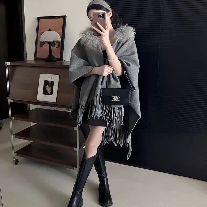 Autumn Winter Gentle Style Fur Collar Tassel Shawl Women Autumn Winter Warm Cape Coat 062#