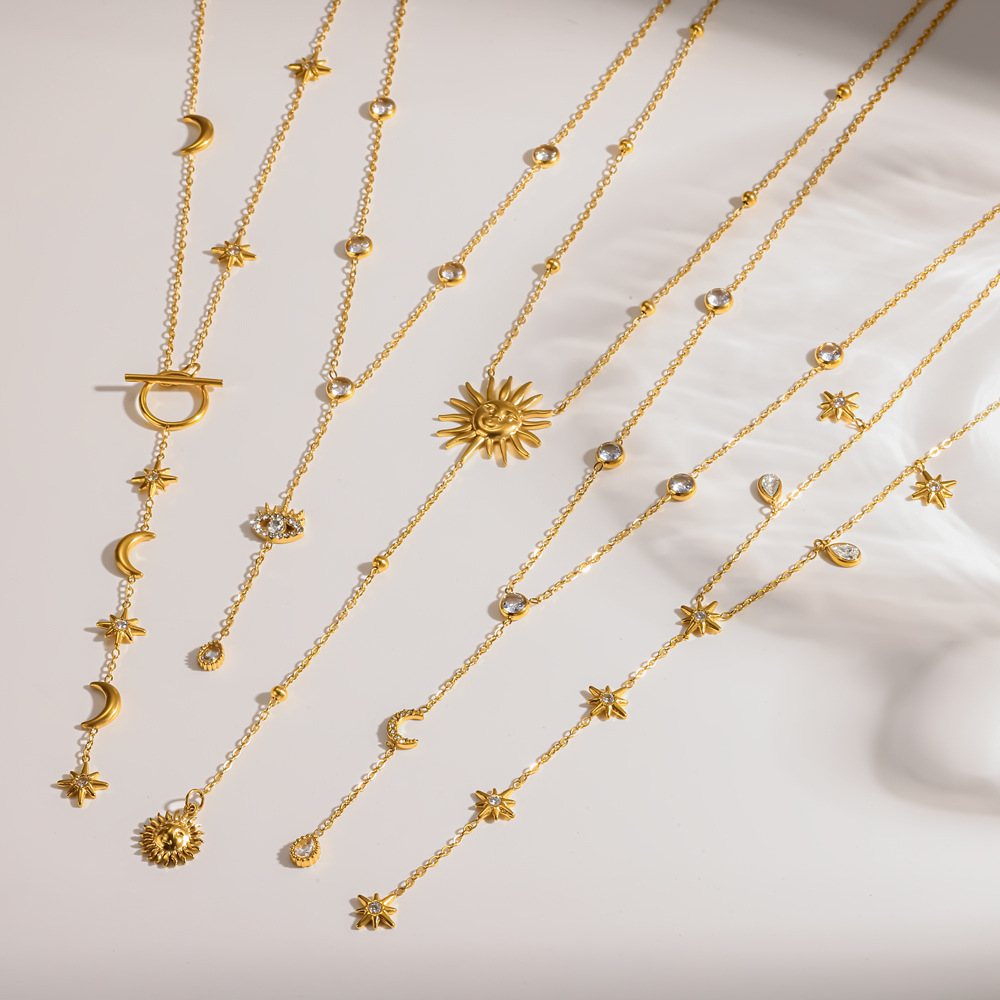 Ding Duo Y-shaped necklace 18k gold long stainless steel sweater chain necklace