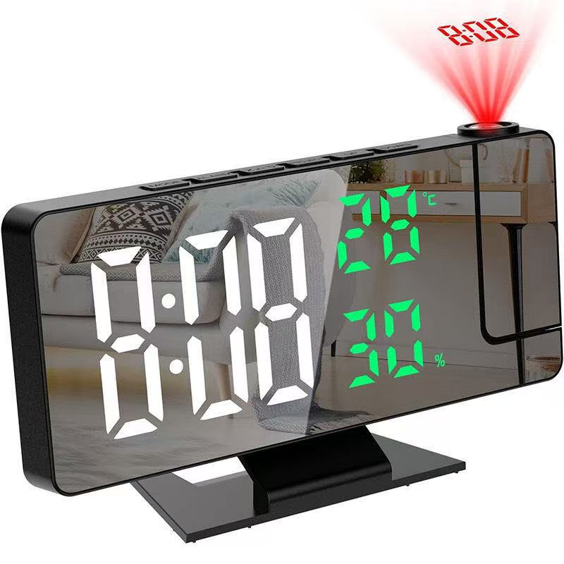High-Definition Mirror Projection Clock Time Temperature Humidity Same Screen Display LED Large Screen Bedroom Bedside Multifunctional Glow Clock