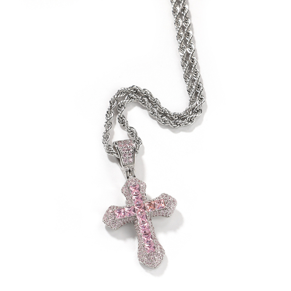 Hip Hop New Blue Zircon Cross Men's Necklace Heavy Punk Sweater Chain Accessories