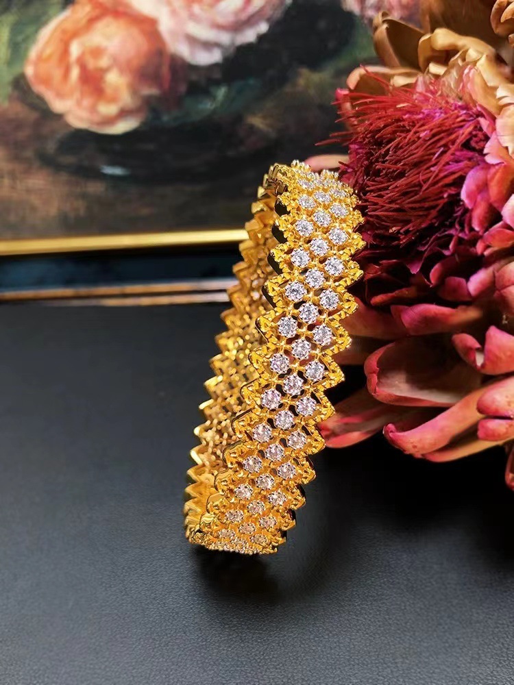 New Italian Wire Full Diamond Mesh Bracelet Lace Edge Hollow Starburst Jewelry