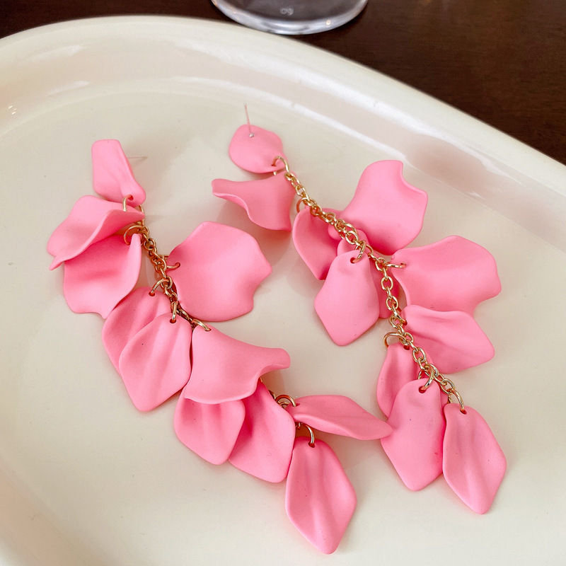 Rose Petal Long Tassel Earrings Elegant Eco-Friendly Earrings for Women
