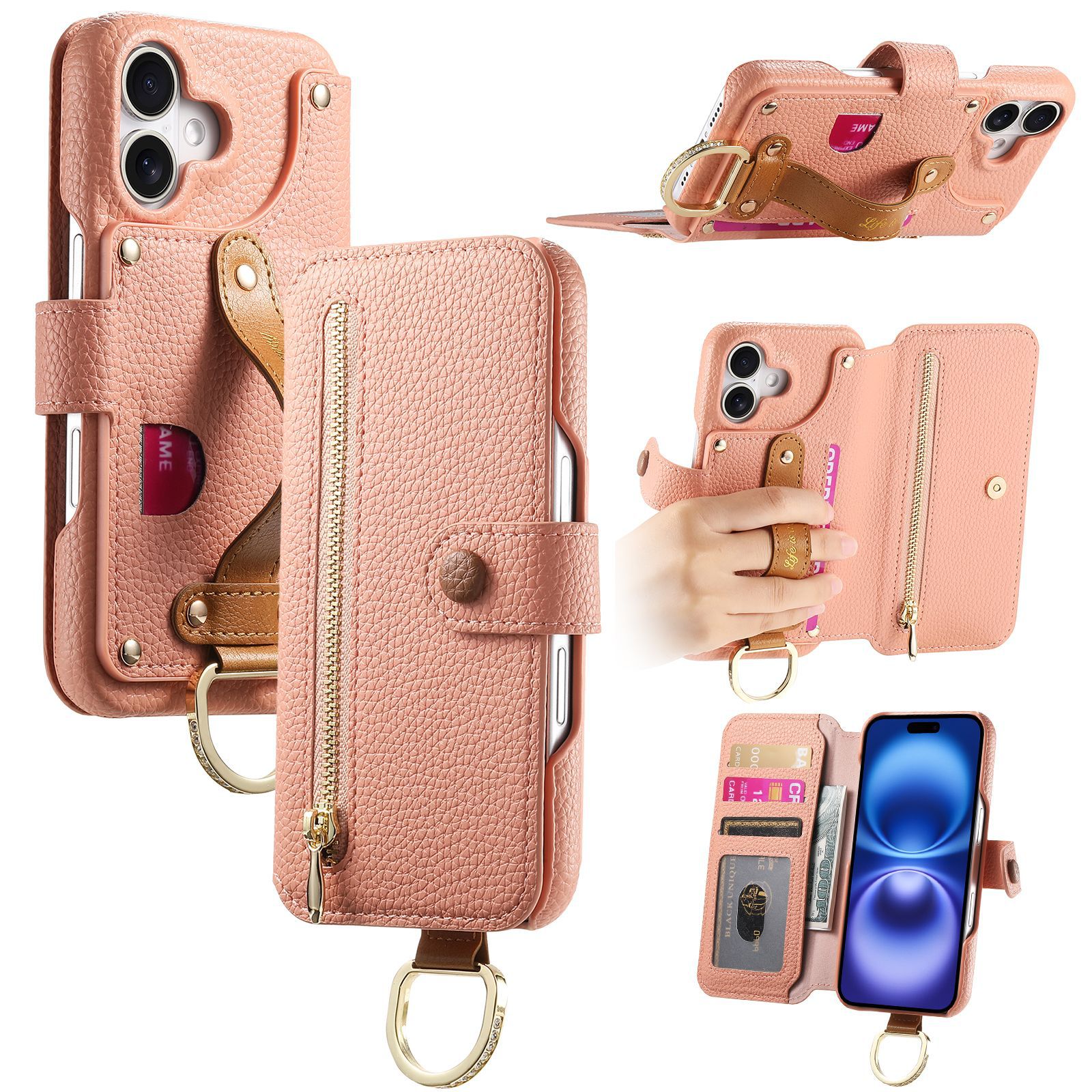 Litchi grain faux leather back adhesive flip phone leather case for Apple 18 phone case card slot iPhone18 shell