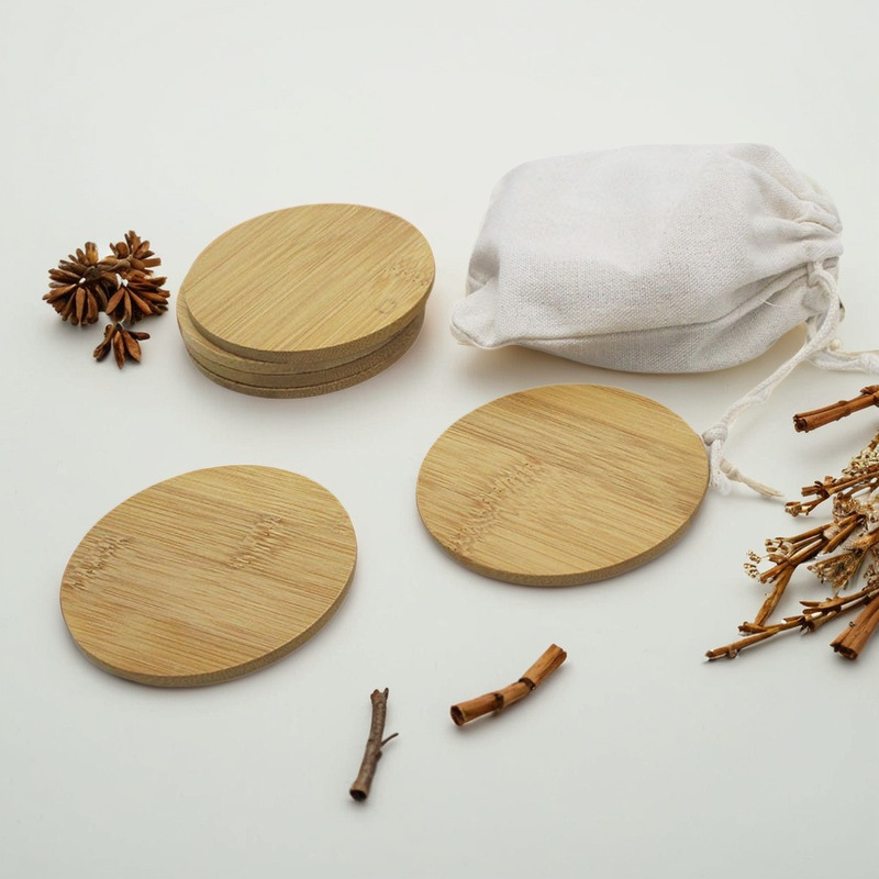 Bamboo coaster heat insulation pad simple wooden desktop anti-scald pad round tea set cup coaster engraved LOGO