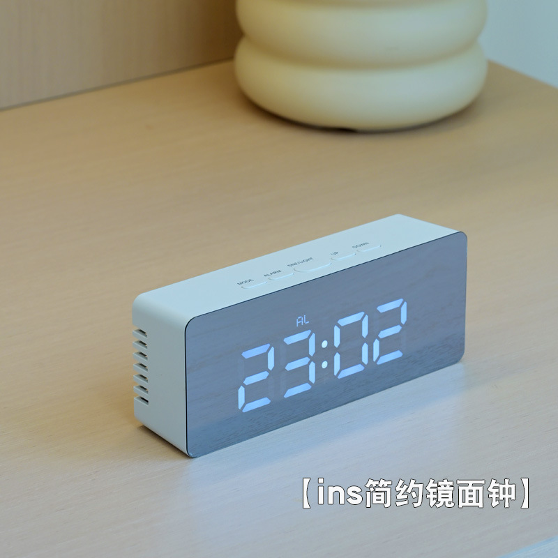 Simple mirror LED electronic alarm clock desktop night light digital clock student special alarm clock