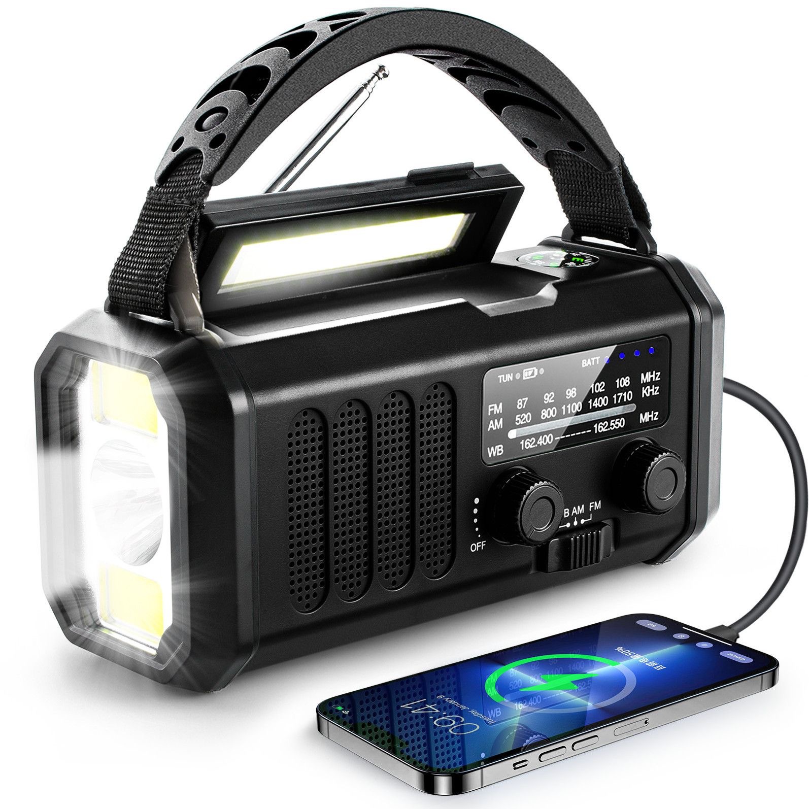 Disaster emergency solar hand-crank radio flashlight hand-crank emergency power generation USB charging 10000