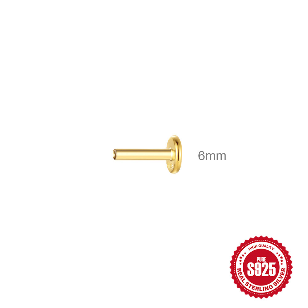 S925 sterling silver flat head threaded rod accessories multi-size threaded piercing rod earring accessories