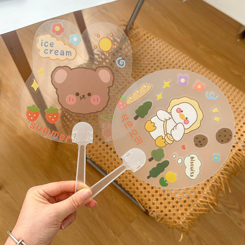 Mini fan handle fan handle kindergarten round fan DIY transparent plastic handle graffiti advertising fan fan handle accessories