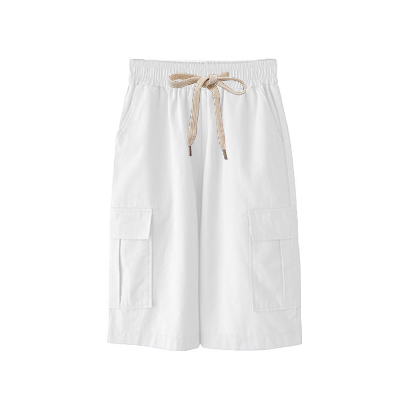Plus size women summer thin high waist wide-leg 300 jin casual mid-length pants straight leg plus size elastic waist cargo pants five-tenths pants