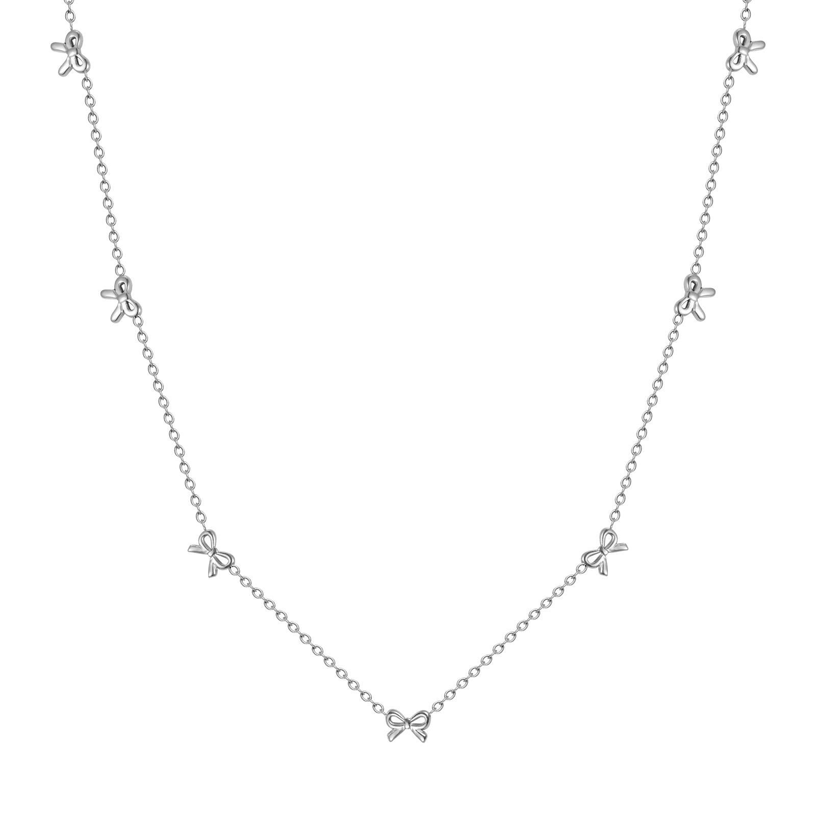 Huanmu Accessories Necklace Stainless Steel Flat Cross Chain Bow Summer Collarbone Chain Gold