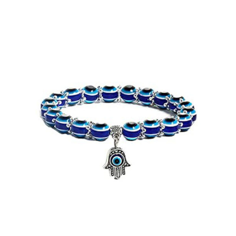 Alloy Evil Eye Pendant Necklace 8mm Round Bead Evil Blue Eye Resin Beaded Bracelet