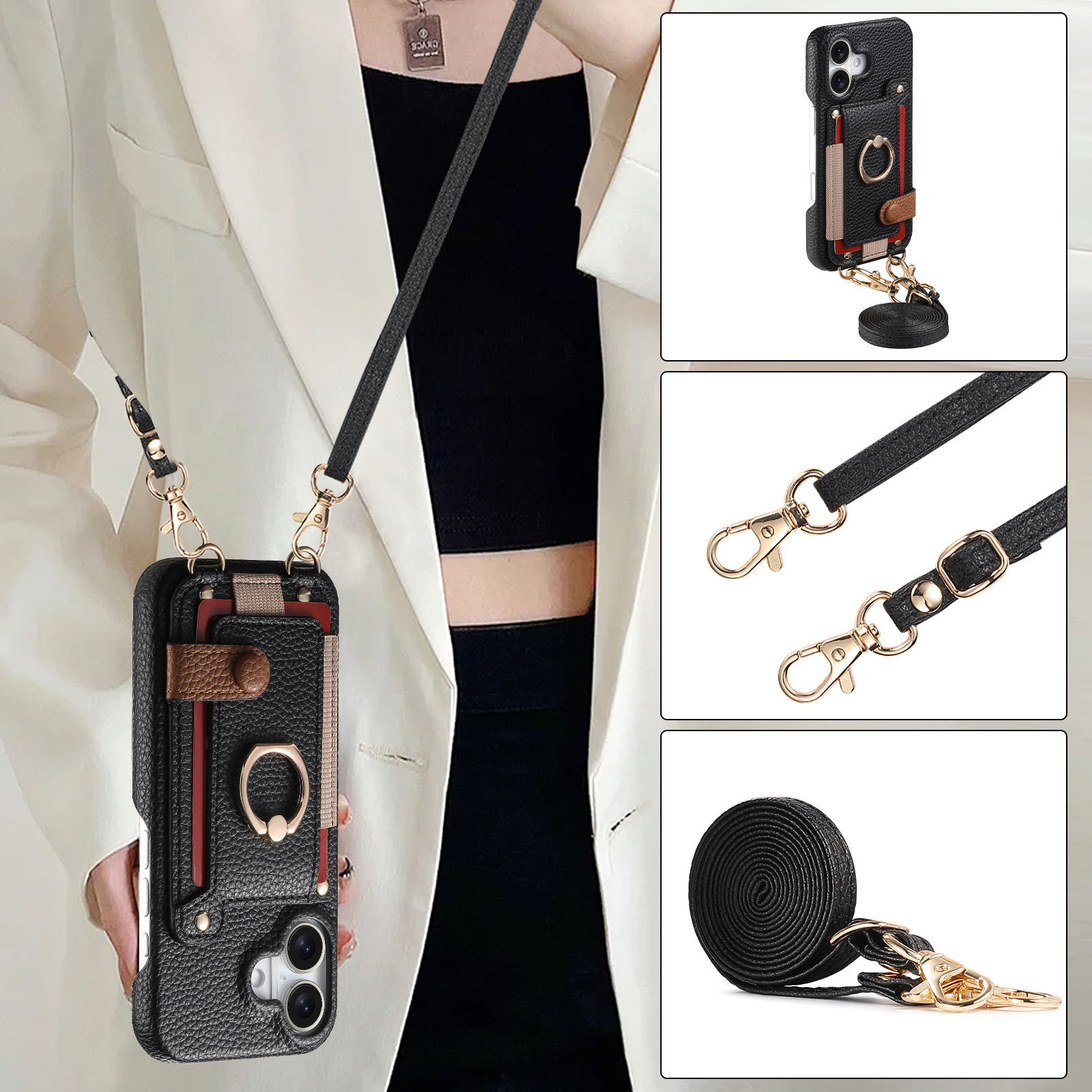 For Apple 18 crossbody phone case long lanyard card slot storage iPhone18 phone leather case 12 anti-drop case 11