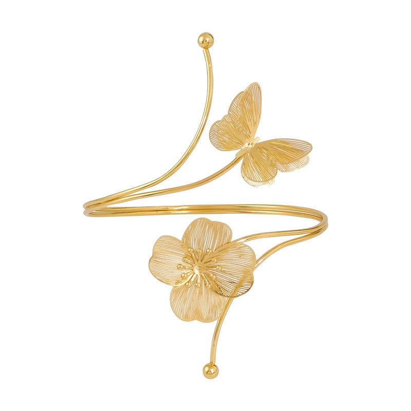 Metal open adjustable exaggerated butterfly flower hollow accessory arm ring
