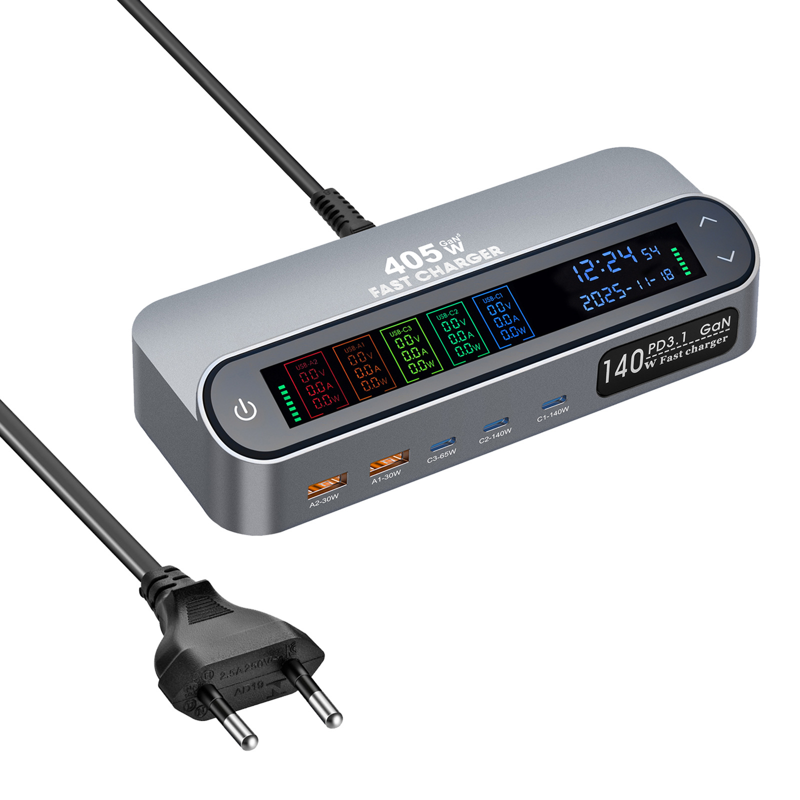 New 470W Retractable Cable Desktop Charger 405W Digital Display GaN PD Charger 140W Digital Display Direct Charger