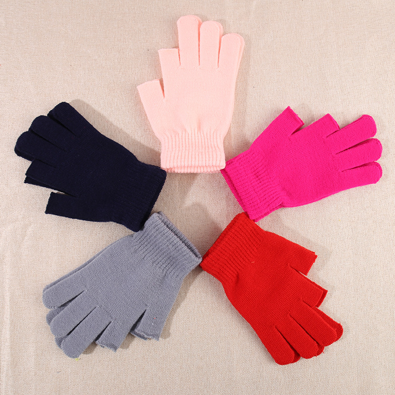 Half-Finger Gloves Unisex Autumn Winter Warm Anti-Cold Solid Color Knitted Two-Finger Exposed Touch Screen Cycling Gloves