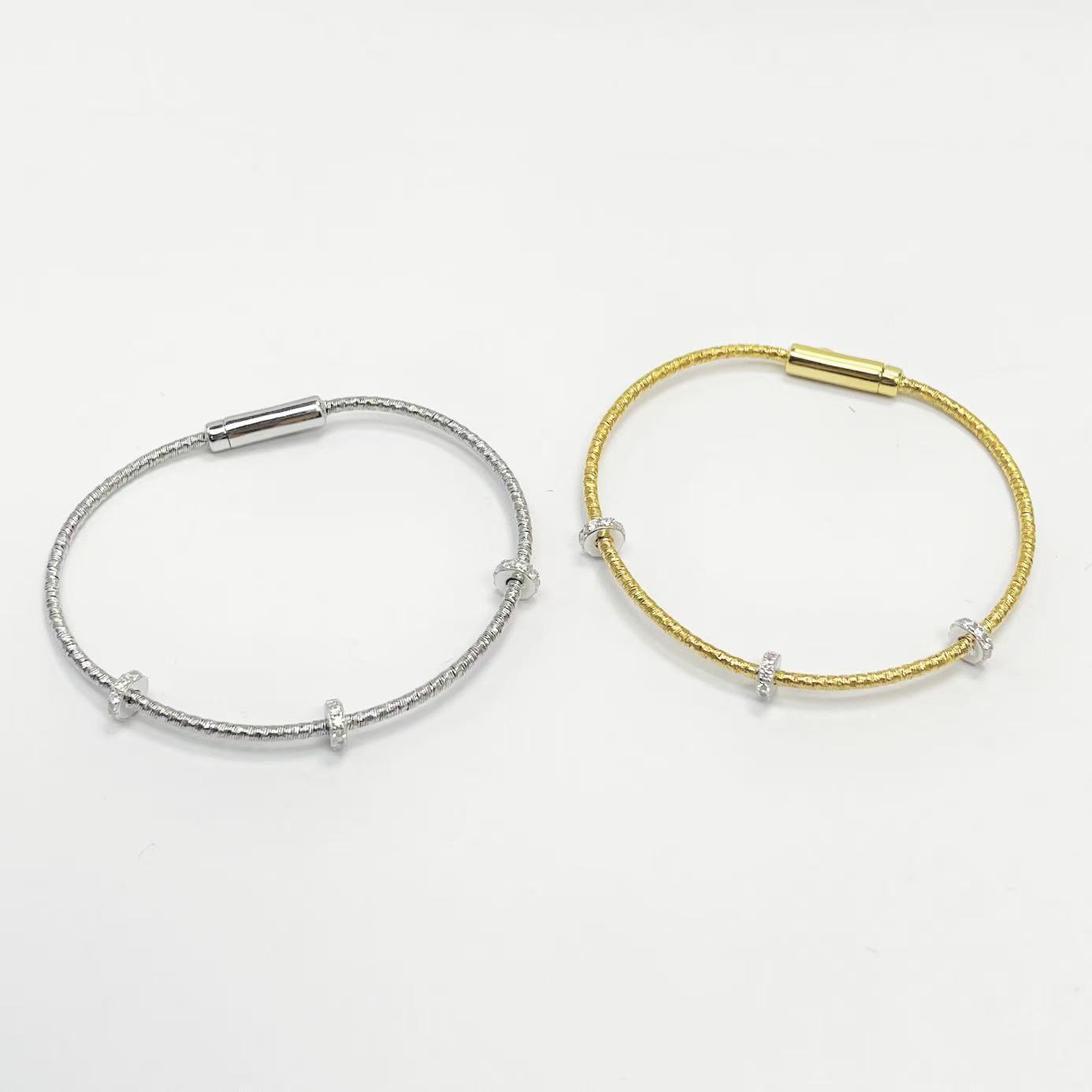 Italian Fine Gold String Three-Ring Diamond Bracelet Niche Gift S925 Silver Gold-Plated Jewelry