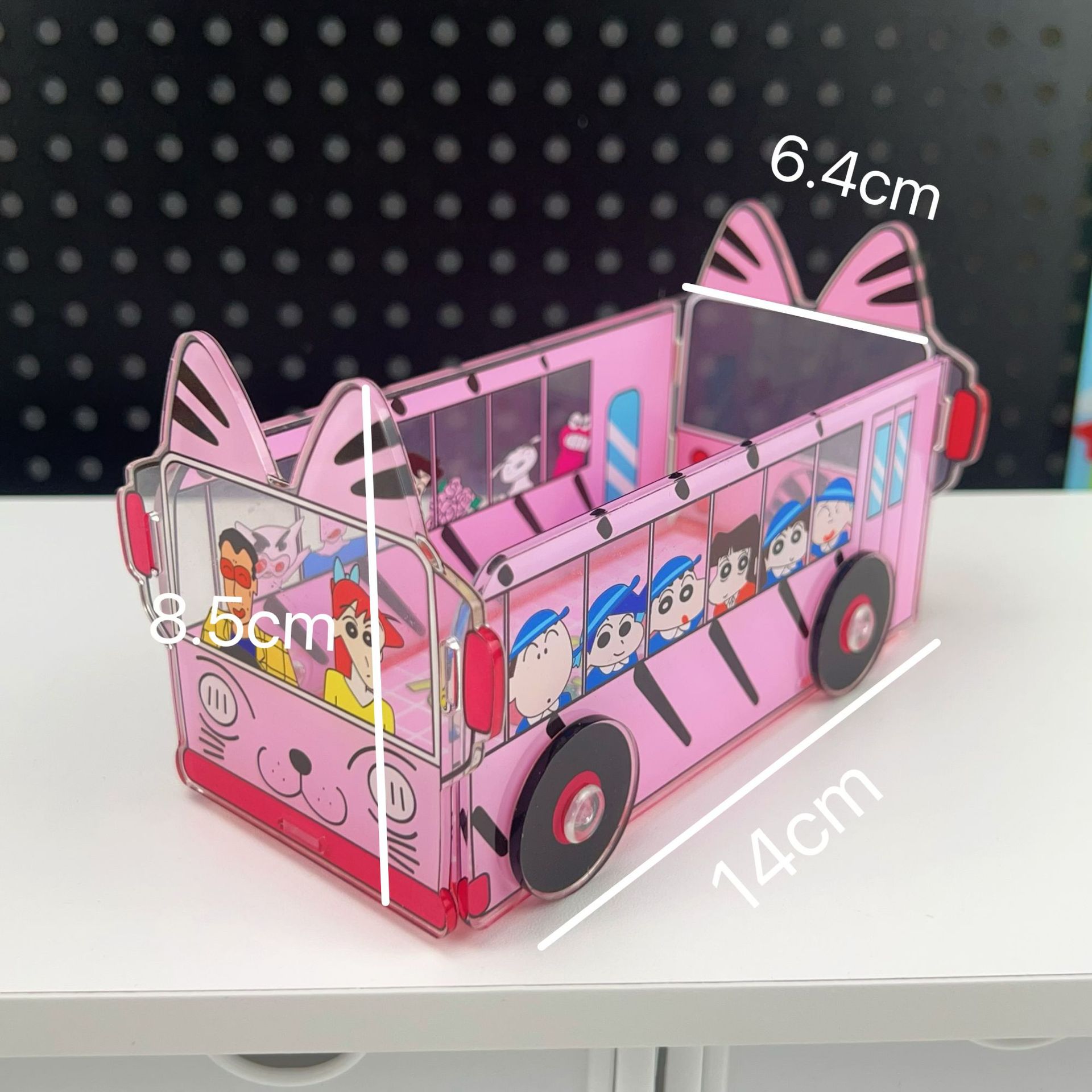 Crayon Shin-chan Acrylic School Bus Pencil Holder Cute Cartoon Storage Box Desktop Organizer DIY Birthday