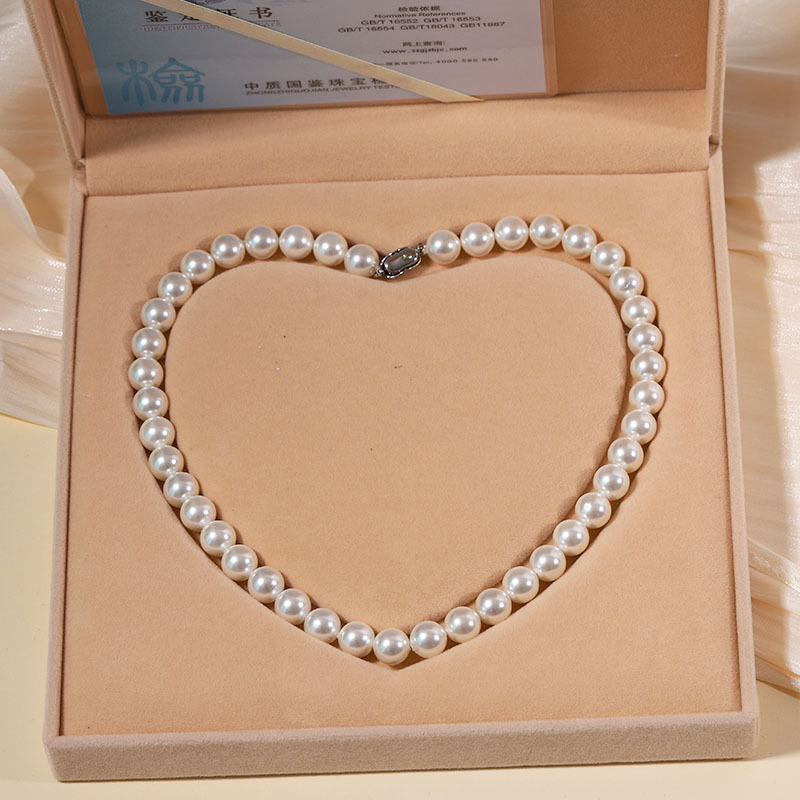 S925 Sterling Silver Yuanbao Buckle Natural Shell Pearl Necklace for Women Strong Luster True Round Gray Pearl