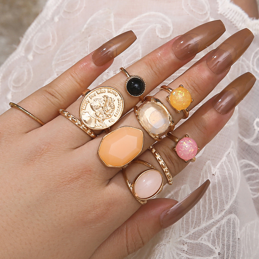 Geometric Alloy Ring Irregular Diamond Ring Set for Women
