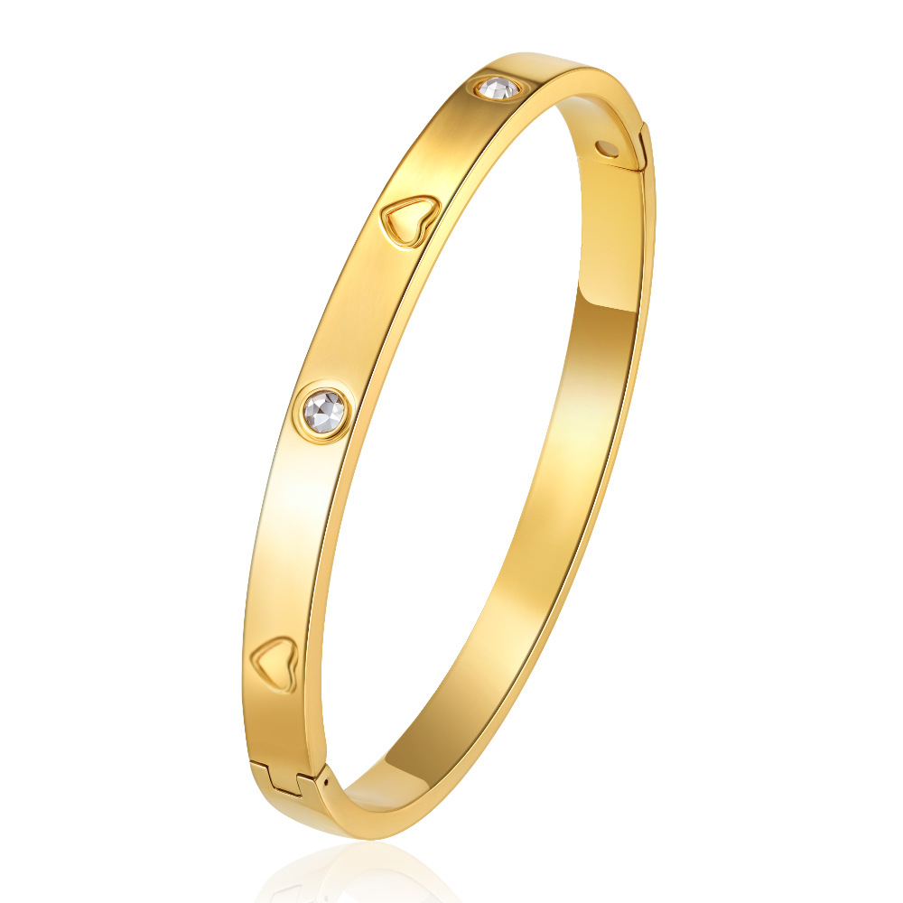 Round stainless steel snap bracelet, PVD 18K electroplated with rhinestones, for women, titanium steel bracelet ear accessories