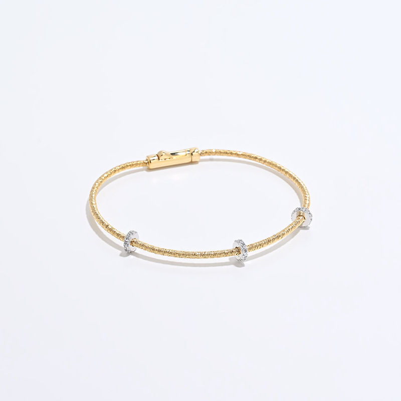 Italian Fine Gold String Three-Ring Diamond Bracelet Niche Gift S925 Silver Gold-Plated Jewelry