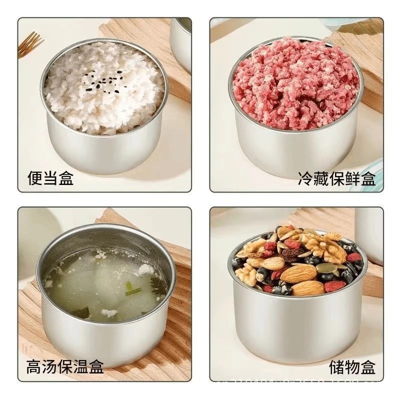 No coating 304 stainless steel round fresh-keeping box food-grade sealed leak-proof refrigerator storage box durable non-rusting
