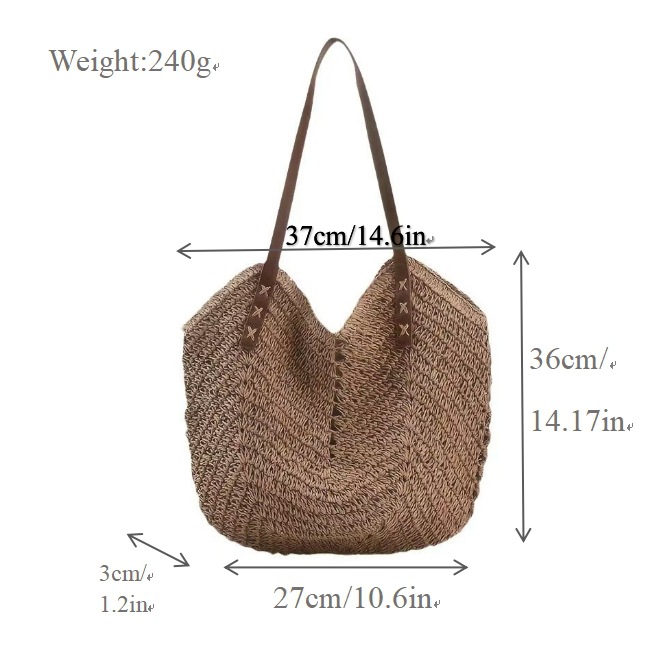 Paper Rope Straw Bag Women's Handwoven Beach Bag Large Capacity Single Shoulder Tote Bag Women's Bag Casual