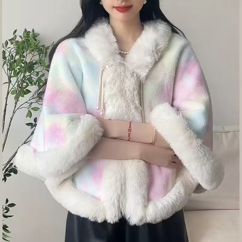806# New Chinese Style Cheongsam Shawl Pearl Button Cape Thickened Season National Style Fur Collar Cape Shawl