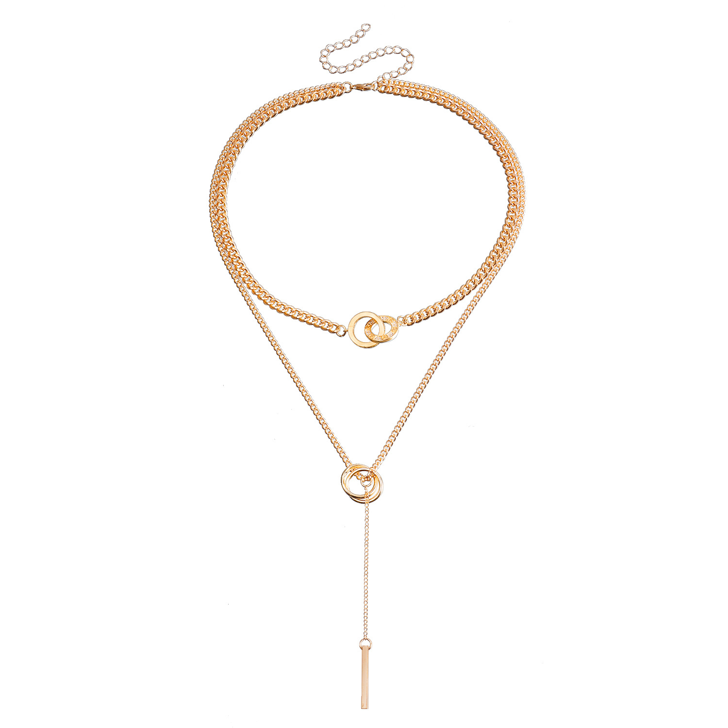 Accessories Cool Double Ring Choker Tassel Long Bar Pendant Necklace Sweater Chain Necklace