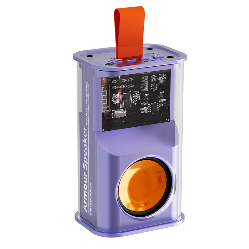 Transparent Armor Style Wireless Bluetooth Speaker Small Steel Gun Desktop Speaker Colorful Bass Portable Card Slot Speaker