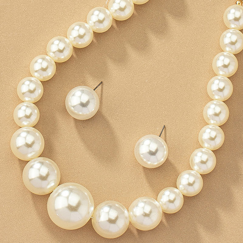 Imitated Pearl Necklace and Earring Set for Women, Niche Artificial Large Pearl Jewelry