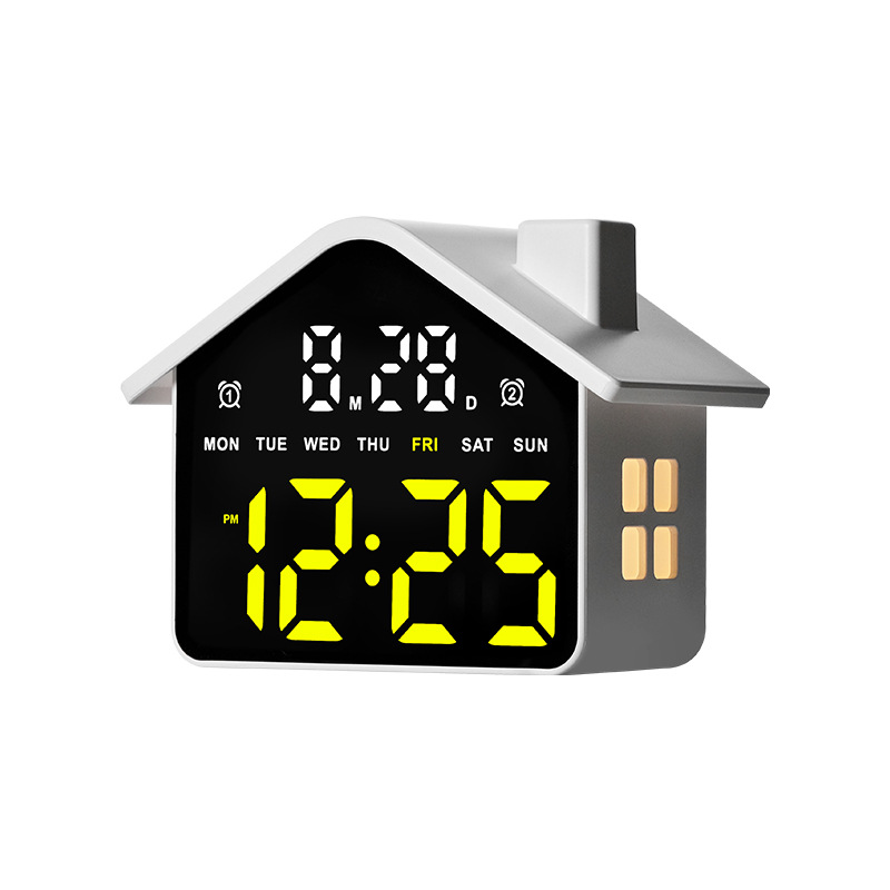 New LED Alarm Clock House Shape Clock Electronic Clock Multifunctional with Night Light Simple Clock GH9033