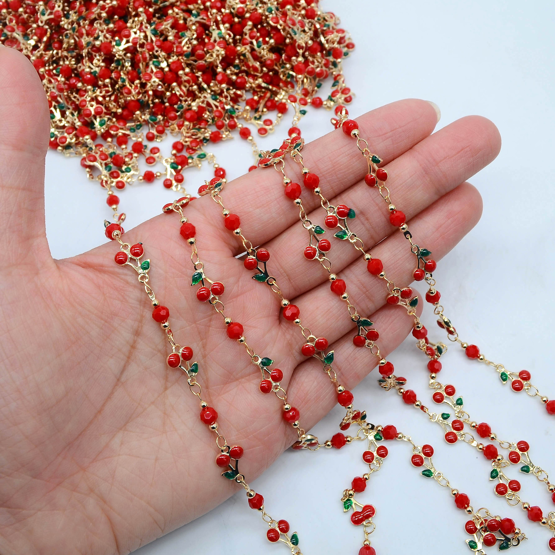 Sweet Fruit Red Cherry Double-Sided Oil-Drop Chain DIY Bracelet Necklace Collarbone Chain Tassel Accessories