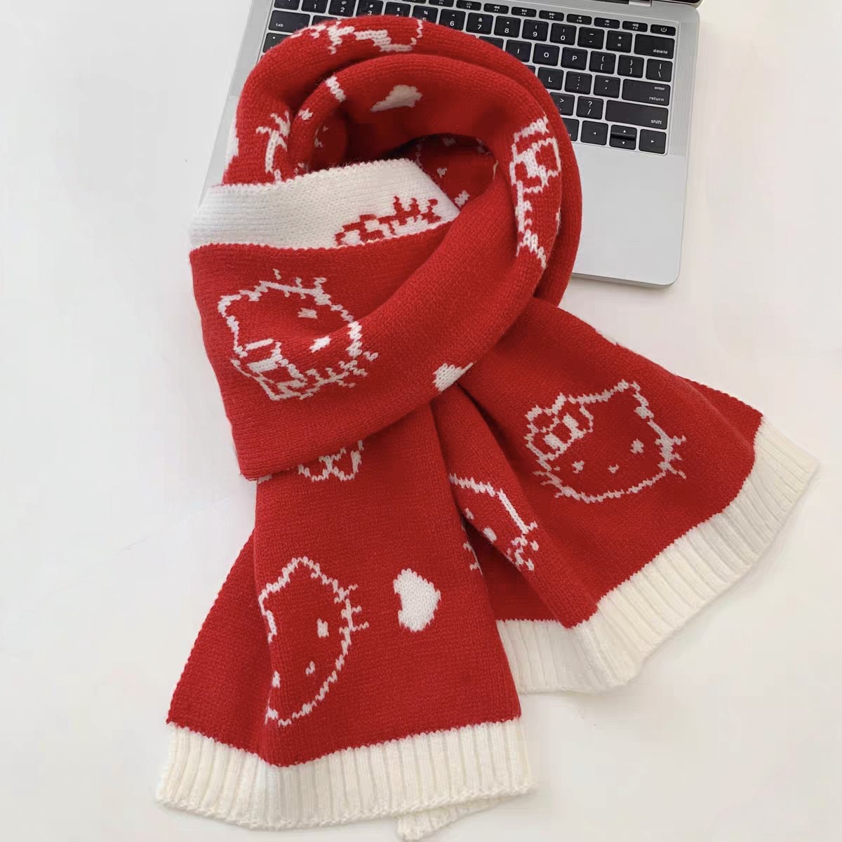 Imitation mink small raccoon jacquard scarf women autumn and winter warm thick cute cartoon neck scarf student
