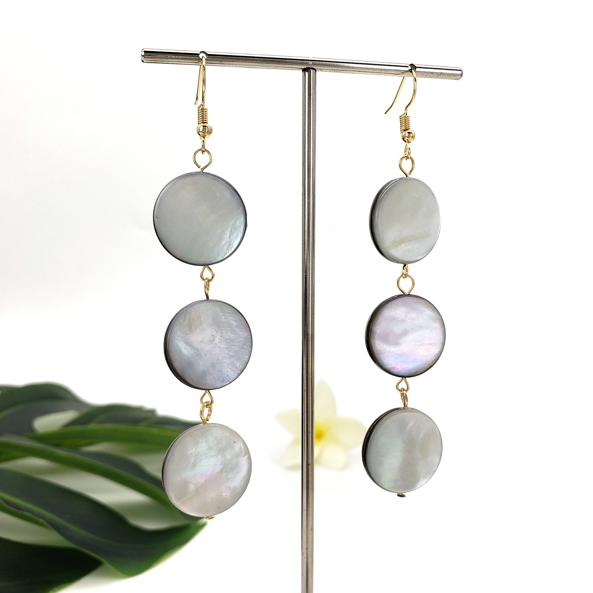Niche Earrings Natural Black Shell Geometric Tassel Drop Earrings Long Earrings for Women