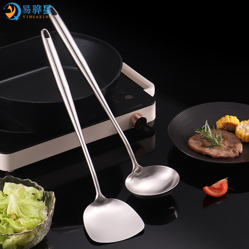 Stainless steel wok spatula, frying spatula, spatula, spoon, full steel extended handle, chef household cooking utensils, anti-scald wok spatula set
