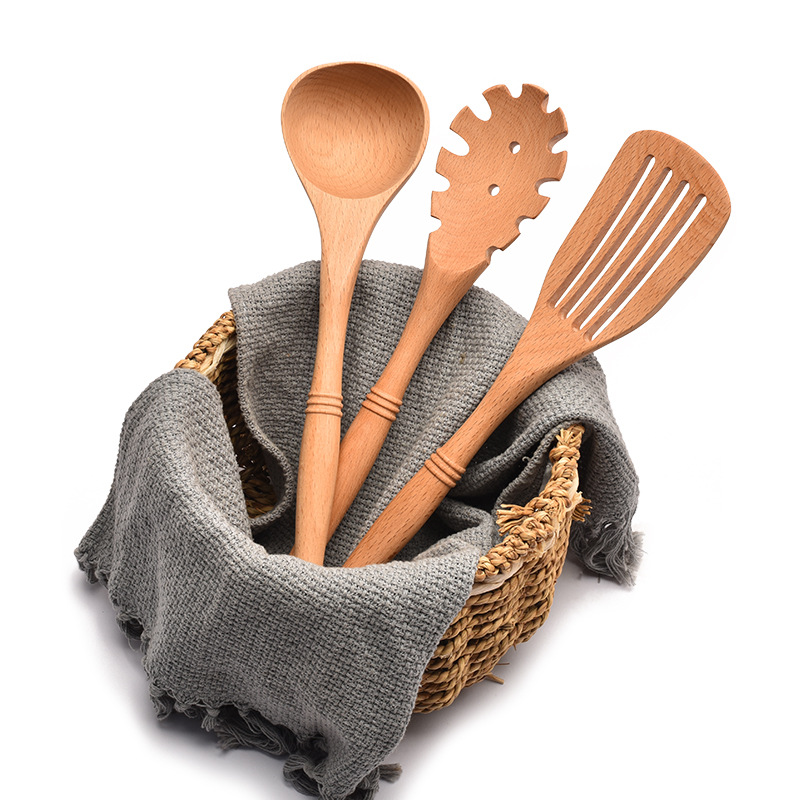 Non-stick pan wooden spatula, cooking spatula, hot pot spoon, wooden spatula set, beech wood kitchen tools, custom LOGO
