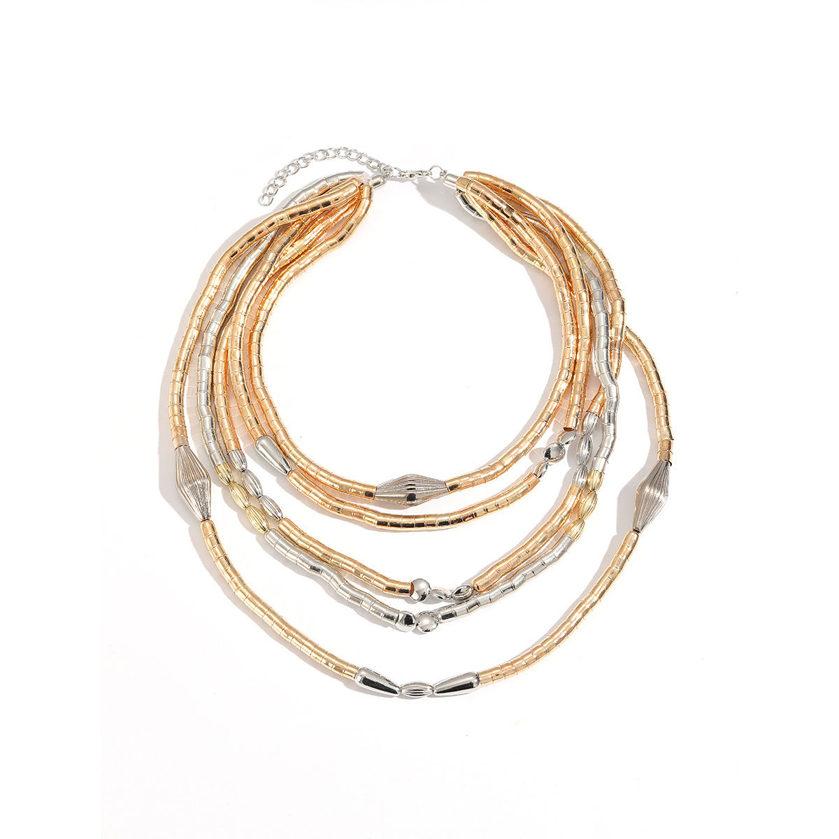 ZA exaggerated multi-layer handmade woven necklace bracelet set gold silver color stacking design 2-piece set