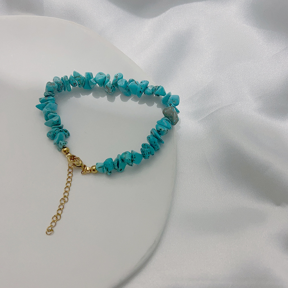Green Irregular Turquoise Natural Stone Bracelet with 18K Gold-Plated Stainless Steel Chain