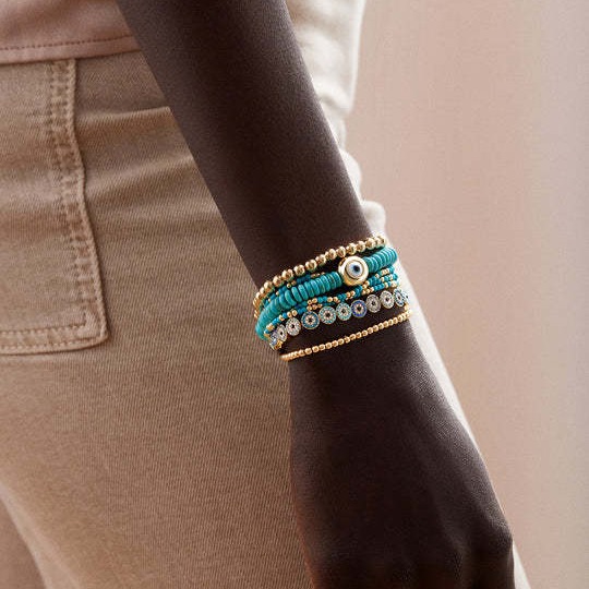 Demon Eye Natural Turquoise 8mm Round Bead Bracelet Unique Handmade Style