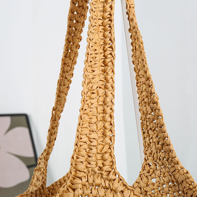 New Hollow Out Single Shoulder Straw Bag Woven Bag Large Capacity Tote Straw Bag Vacation Beach Bag Women's Bag
