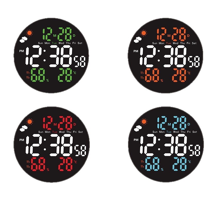 10-inch Round Large Screen Digital Electronic Clock Remote Control LED Alarm Clock Display Weather Temperature Humidity Calendar Wall Clock