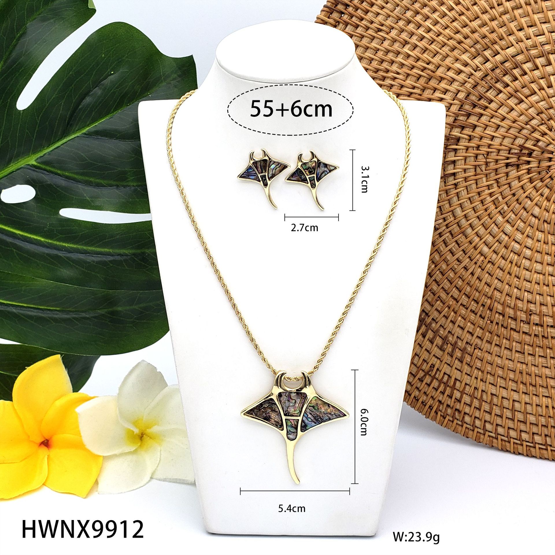 Summer Abalone Shell Applique Necklace Jewelry Set Women's Two-Piece Set