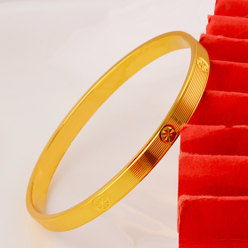 Inside and outside one color copper gold-plated ancient method sand gold bracelet imitation gold bracelet women open push-pull bangle gold shop
