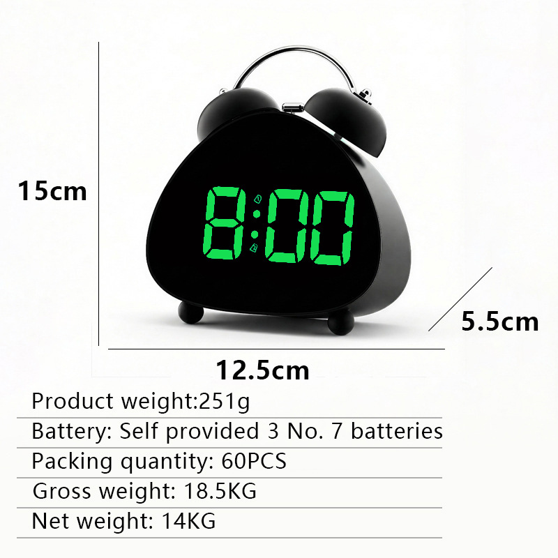 New bedside table plug-in LED electronic alarm clock triangle bedroom loud large screen ringing electronic alarm clock