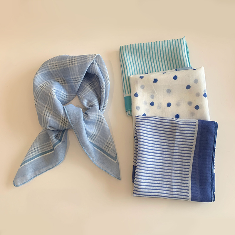 Blue headwrap for women, spring and summer new breathable small square scarf, triangular scarf