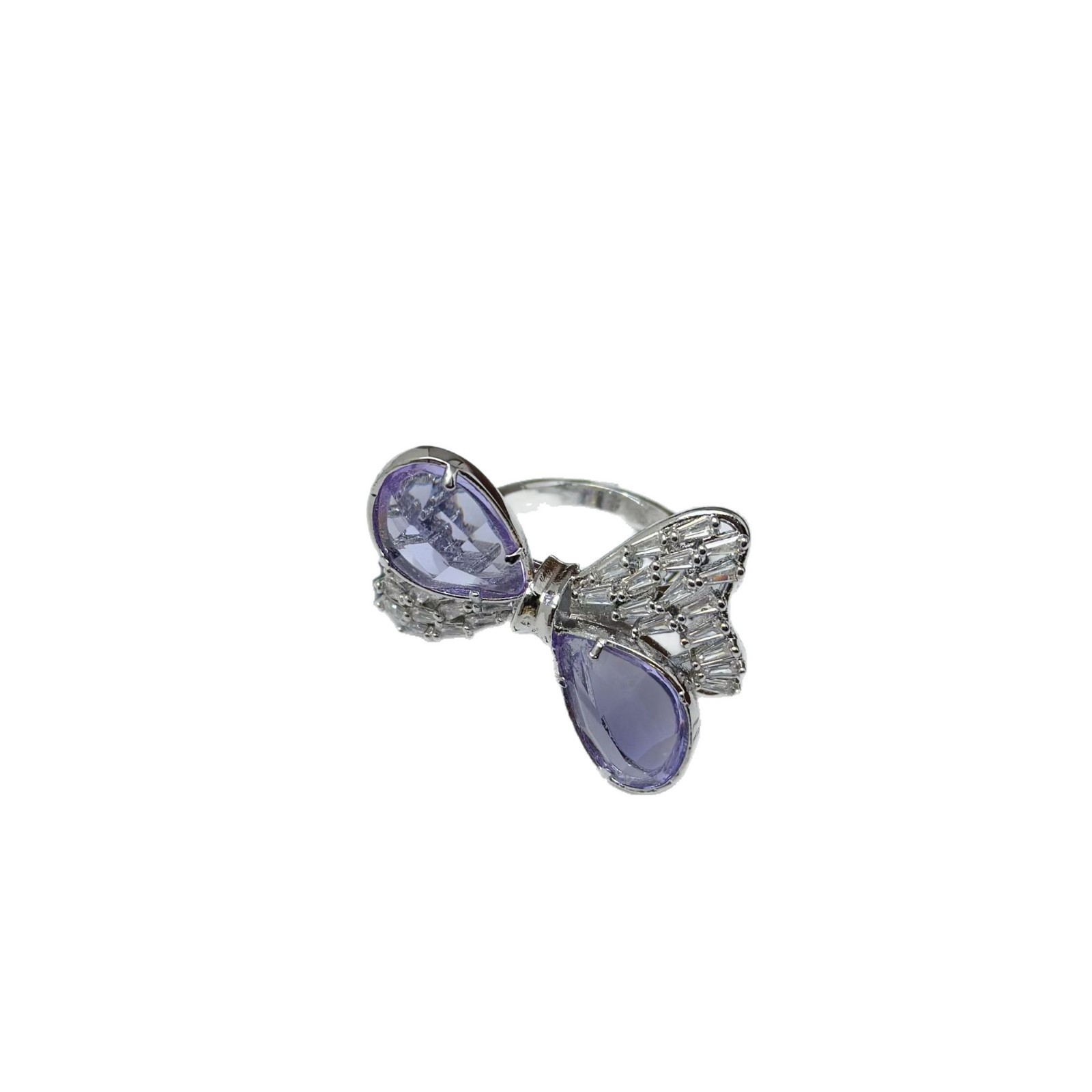 New Girly Heart Bowknot Ring Open Band Rhinestone Cute Knot Glass Sweet Exquisite Texture