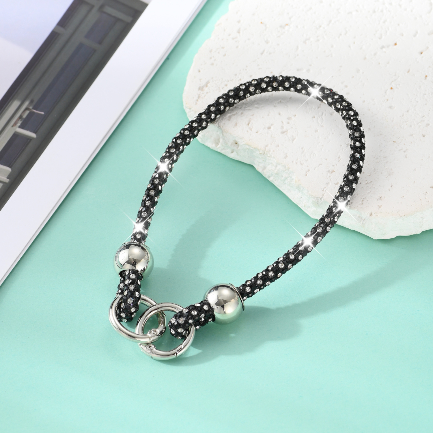 Rhinestone phone lanyard round bead full rhinestone bag chain pendant bag decoration wrist phone rope phone chain
