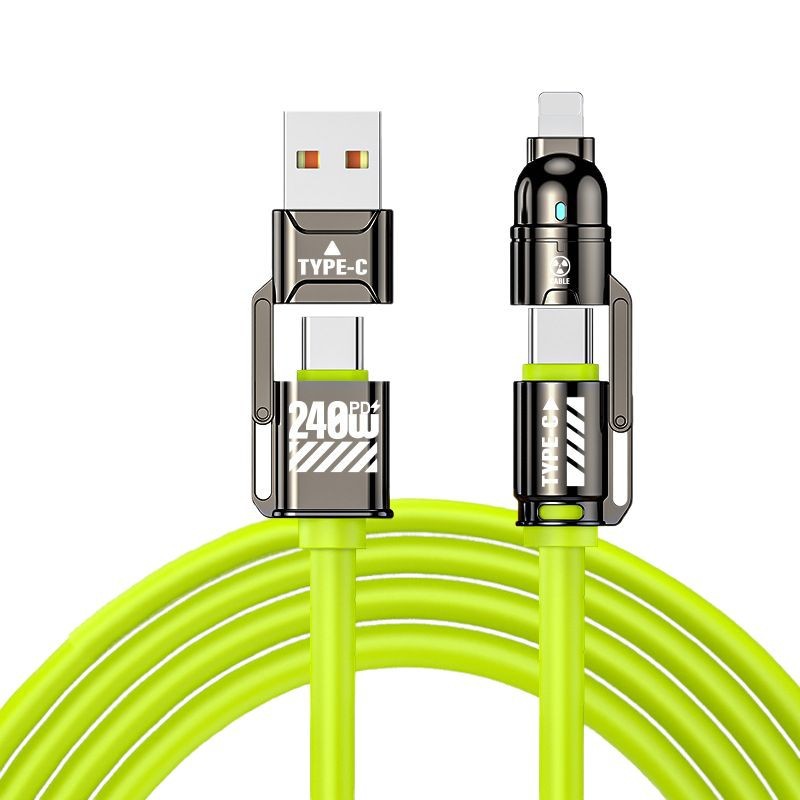 Silicone Four-in-One Data Cable 240W Fast Charging Cable for iPhone Apple Huawei Xiaomi Samsung