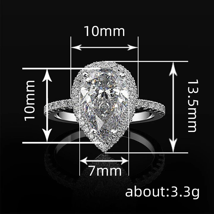 Cao Shi Jewelry Shining Teardrop Zircon Wedding Ring Women's Wedding Jewelry